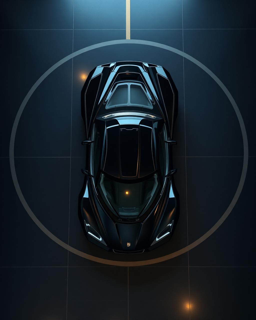 Black luxury car parked from above